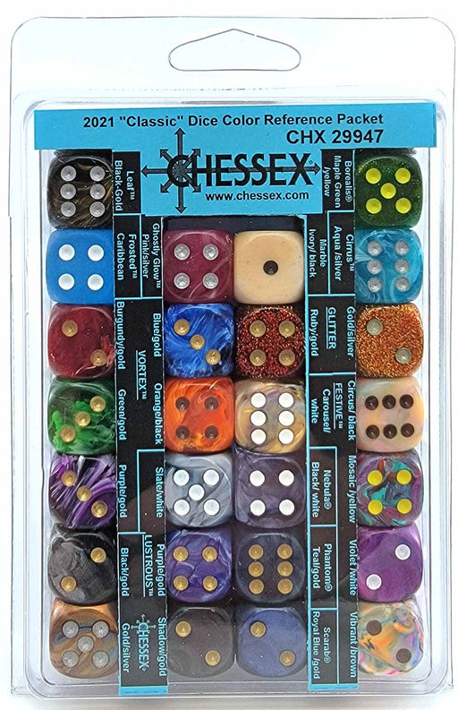 Chessex 2021 "Classic" Dice Color Reference Packet - 26 D6 16mm Dice