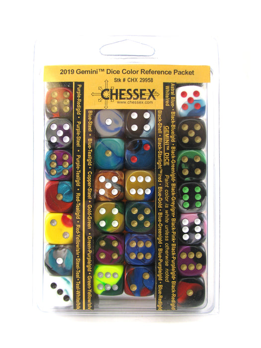 Chessex 2019 Gemini Dice Color Reference Packet - 26 D6 16mm Dice
