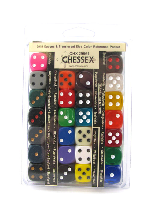 Chessex Opaque and Translucent Dice Color Reference Packet - 26 Various Colors