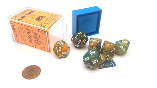 Polyhedral 7-Die Festive Lab Dice Chessex Dice Set - Autumn with White Numbers