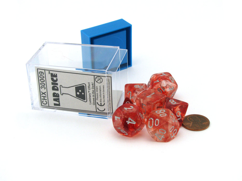 Polyhedral 7-Die Nebula Lab Dice 2 Chessex Dice with Luminary - Red with Silver