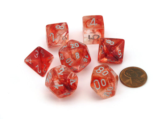 Polyhedral 7-Die Nebula Lab Dice 2 Chessex Dice with Luminary - Red with Silver