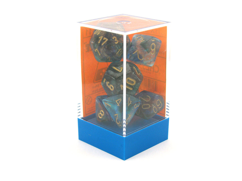 Polyhedral 7-Die Nebula Lab Dice 2 Chessex Dice with Luminary- Oceanic with Gold