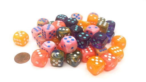 Bag of 50 Assorted Loose Lab Dice 16mm D6 Chessex Dice with Pips