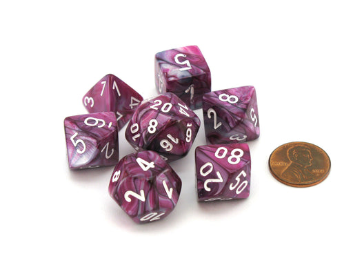 Polyhedral 7-Die Lustrous Lab Dice 2 Chessex Dice Set - Amethyst with White