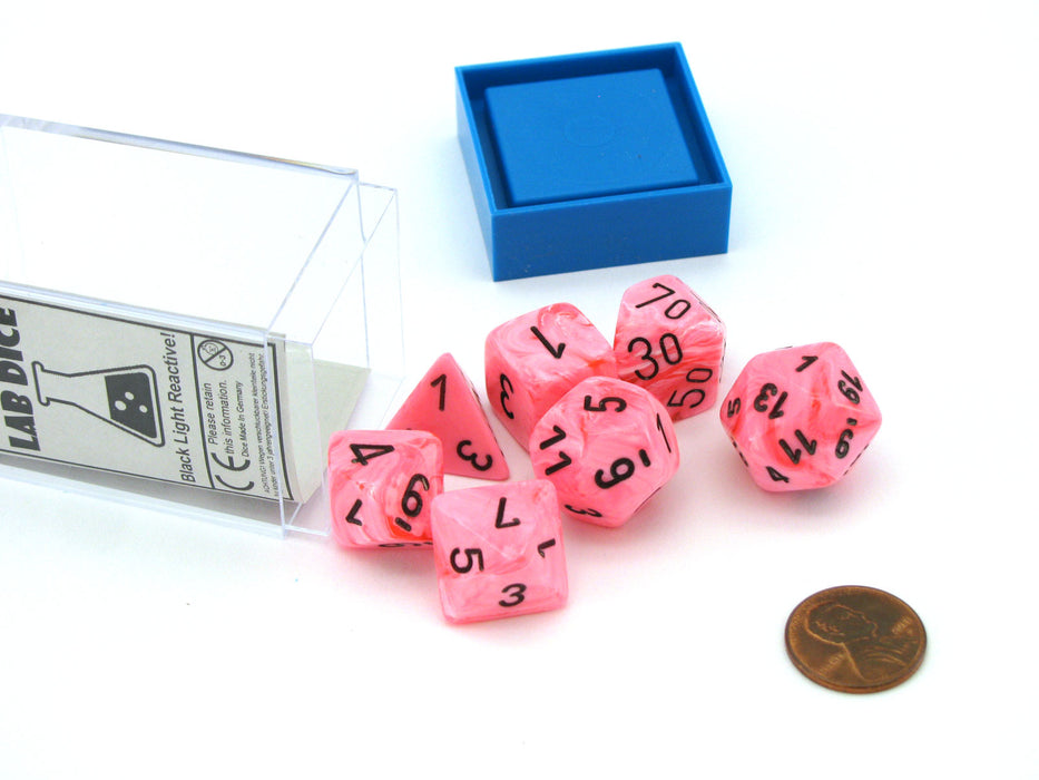 Polyhedral 7-Die Vortex Lab Dice 2 Chessex Dice Set-Snow Pink with Black Numbers