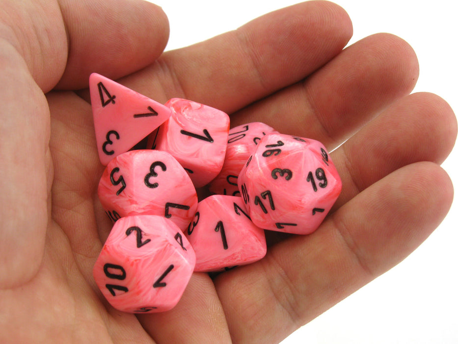 Polyhedral 7-Die Vortex Lab Dice 2 Chessex Dice Set-Snow Pink with Black Numbers