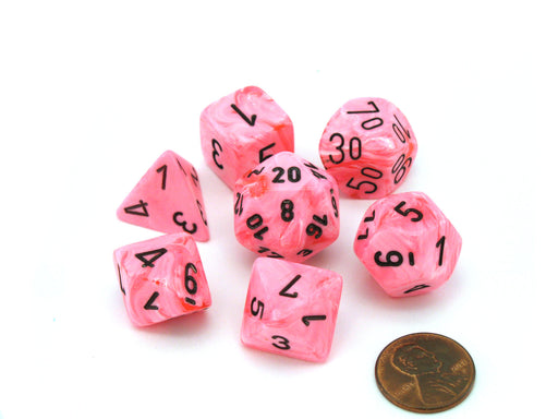 Polyhedral 7-Die Vortex Lab Dice 2 Chessex Dice Set-Snow Pink with Black Numbers