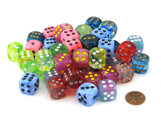 Bag of 50 Assorted Loose Lab Dice 2 16mm D6 Chessex Dice with Pips