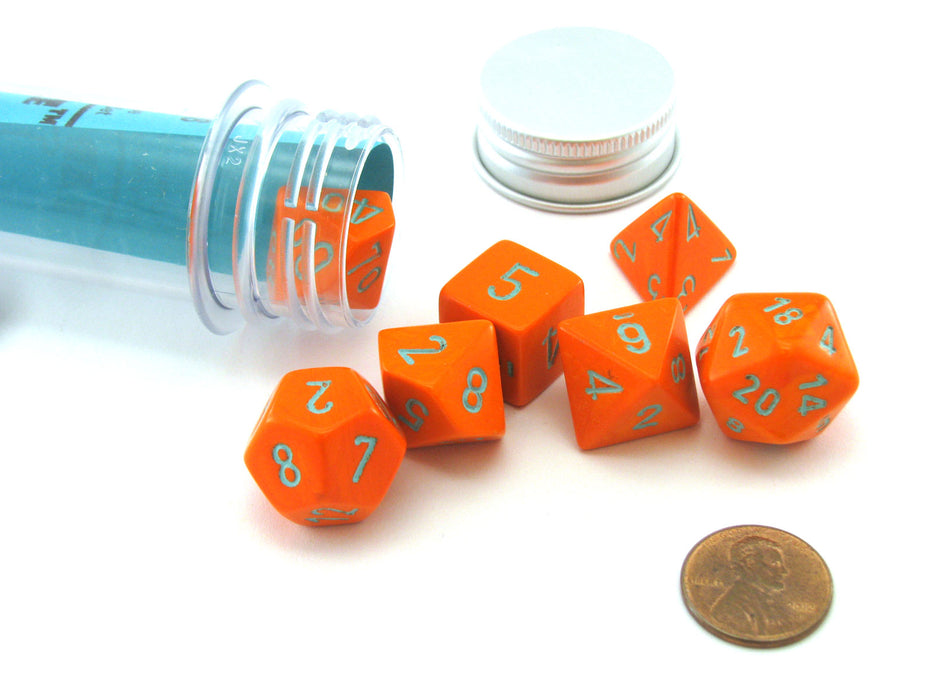 Polyhedral 7-Die Chessex Lab Dice 4 Set - Heavy Dice Orange with Turquoise
