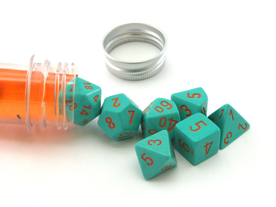 Polyhedral 7-Die Chessex Lab Dice 4 Set - Heavy Dice Turquoise with Orange