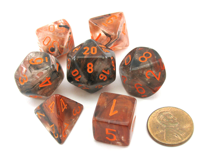 Polyhedral 7-Die Luminary Chessex Lab Dice 4 - Nebula Copper Matrix with Orange
