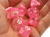 Polyhedral 7-Die Luminary Chessex Lab Dice 4 Set - Gemini Clear-Pink with White