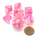 Polyhedral 7-Die Luminary Chessex Lab Dice 4 Set - Gemini Clear-Pink with White