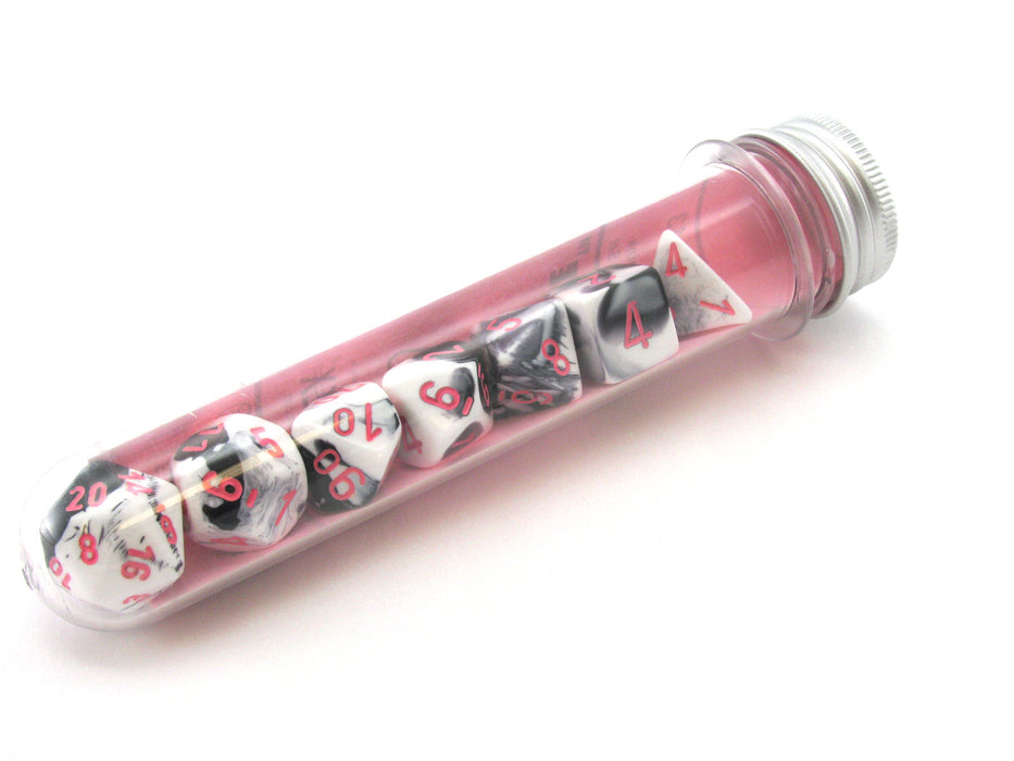 Polyhedral 7-Die Chessex Lab Dice 4 Set - Gemini Black-White with Pink Numbers