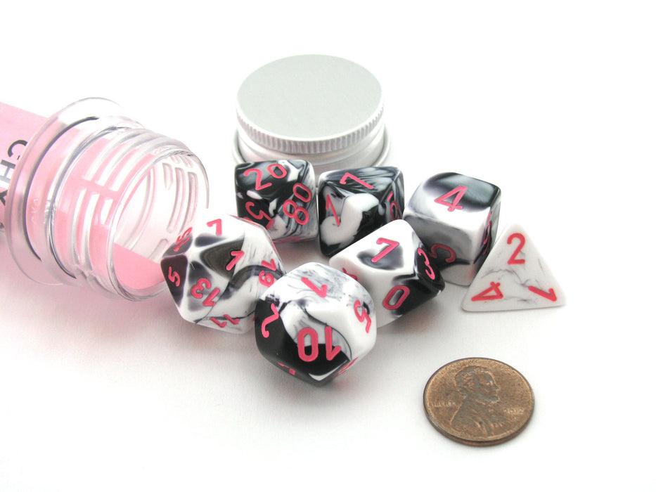 Polyhedral 7-Die Chessex Lab Dice 4 Set - Gemini Black-White with Pink Numbers