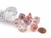 Polyhedral 7-Die Luminary Lab Dice 5 Set - Borealis Rose Gold with Light Blue