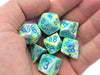 Polyhedral 7-Die Chessex Lab Dice 5 Set - Festive Garden with Blue