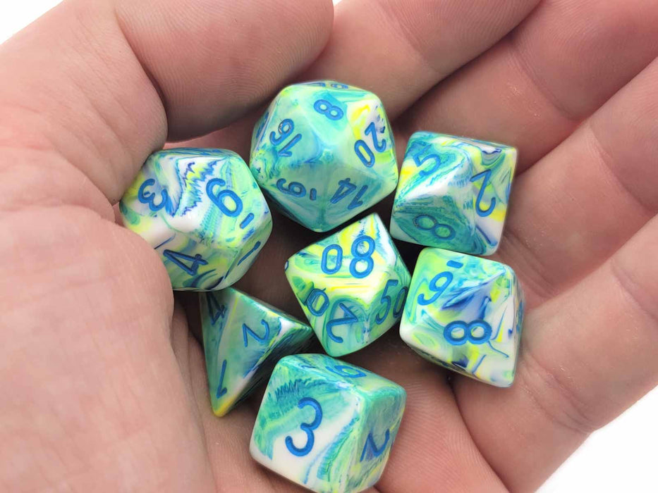 Polyhedral 7-Die Chessex Lab Dice 5 Set - Festive Garden with Blue