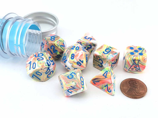 Polyhedral 7-Die Chessex Lab Dice 5 Set - Festive Kaleidoscope with Blue