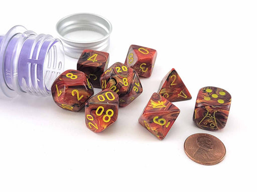 Polyhedral 7-Die Chessex Lab Dice 5 Set - Vortex Underworld with Yellow