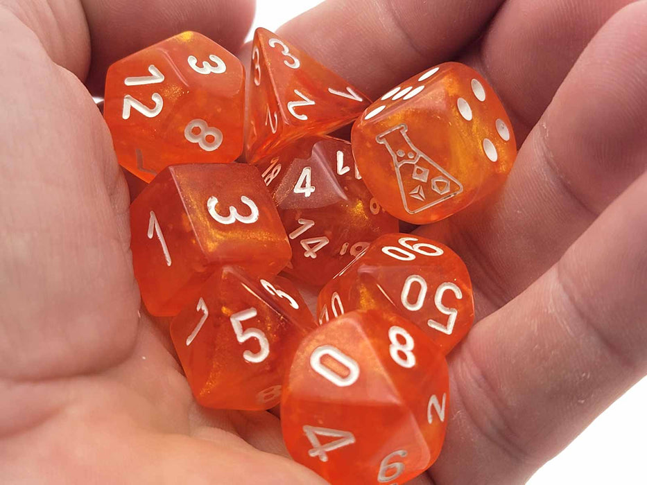 Borealis Luminary Lab Dice 6 Polyhedral Dice Set - Blood Orange with White Numbers