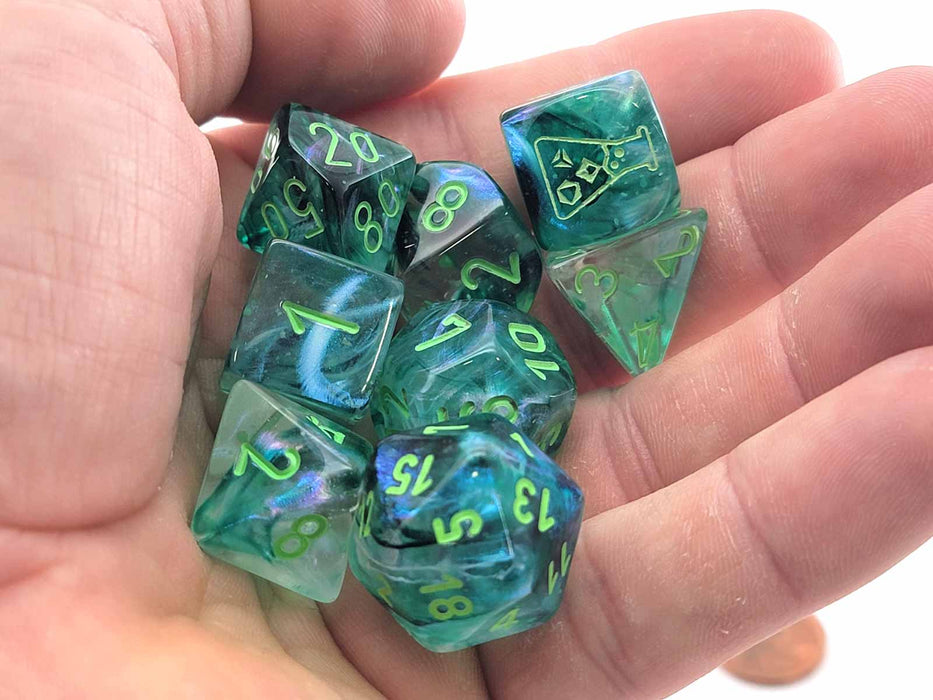 Borealis Luminary Lab Dice 6 Polyhedral Dice Set - Kelp with Light Green Numbers