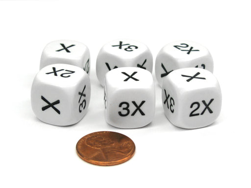 Set of 6 D6 16mm Educational Math Dice - 1, 2, and 3 Times Multiplier Dice