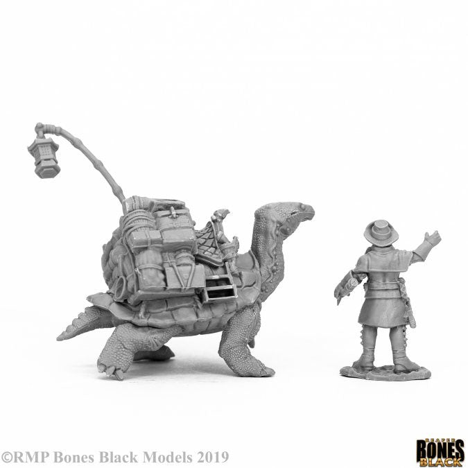 Reaper Miniatures Dreadmere Tortoise & Drayman #44053 Bones Black Plastic Figure