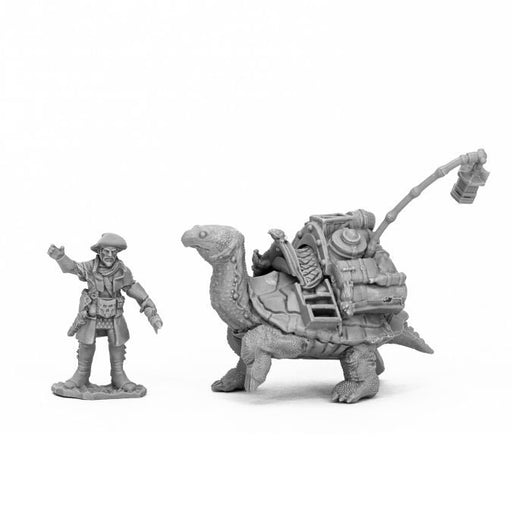 Reaper Miniatures Dreadmere Tortoise & Drayman #44053 Bones Black Plastic Figure