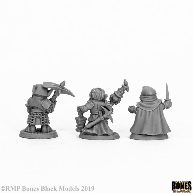 Reaper Miniatures Deep Gnome Warriors (3) #44060 Bones Black Unpainted Plastic