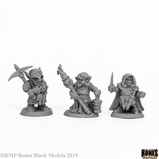 Reaper Miniatures Deep Gnome Warriors (3) #44060 Bones Black Unpainted Plastic