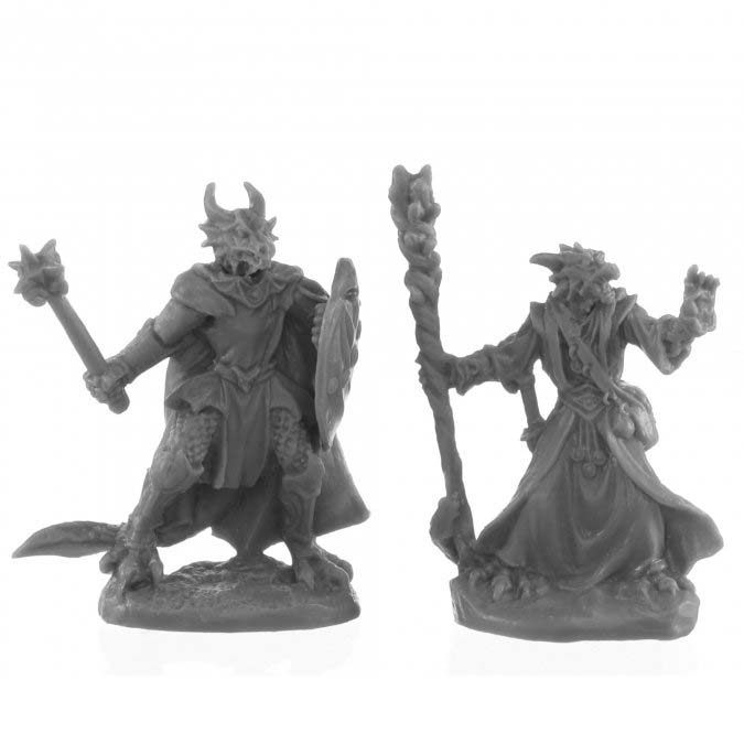 Dragonfolk Wizard and Cleric #44144 Bones Black Unpainted Plastic Figures