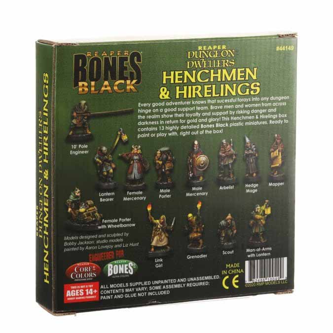 Henchmen and Hirelings Boxed Set #44149 Bones Black Unpainted Plastic Minis