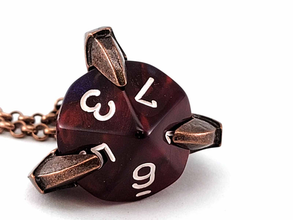 Dice Pendant Necklace with Old Copper Finish - Holds a D10