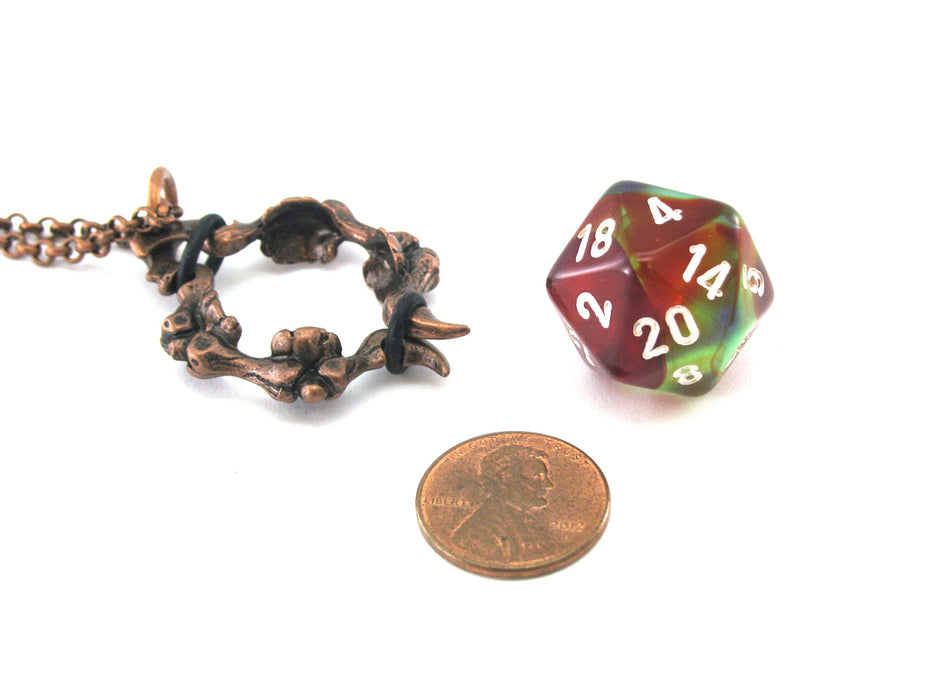 Jewelry Dice Pendant Bone Necklace with Old Copper Finish- Holds a D20 Die