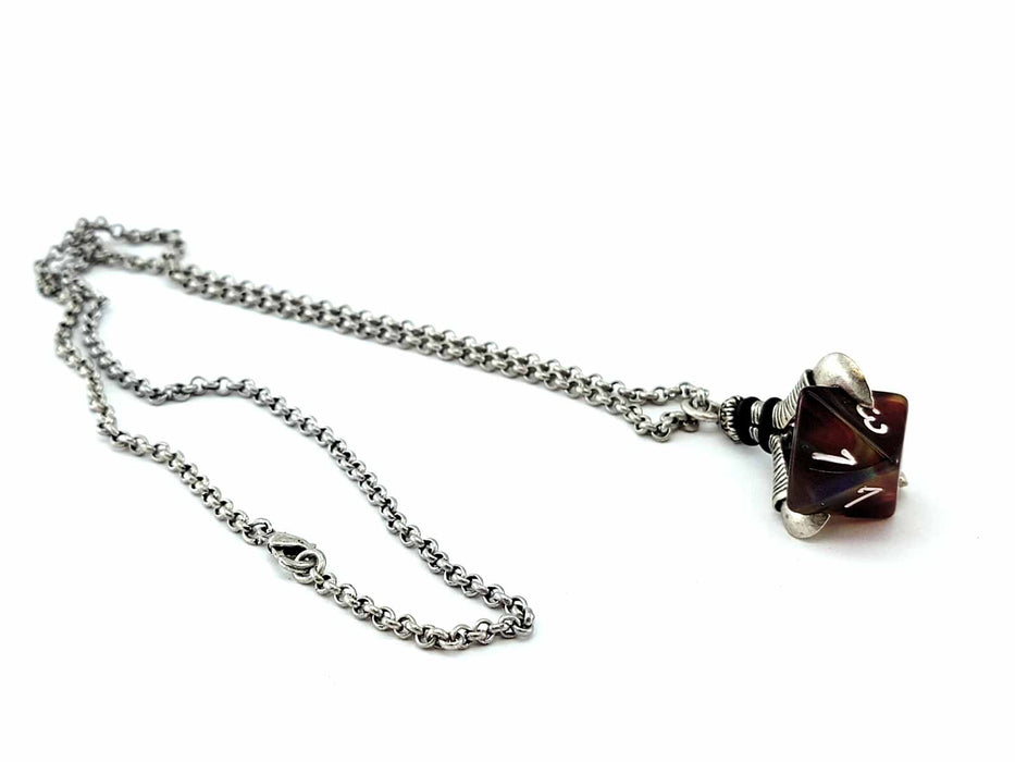 Dice Pendant Necklace with Old Silver Finish - Holds a D8
