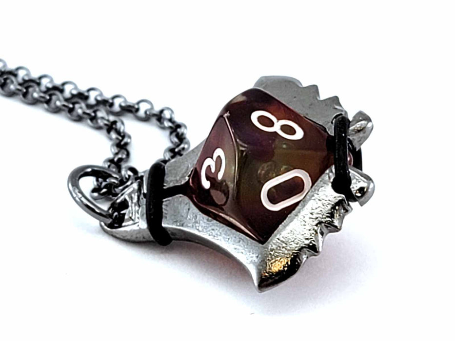 Dice Pendant Necklace 'Serrated Blade' with Gunmetal Gray Finish - Holds a D10