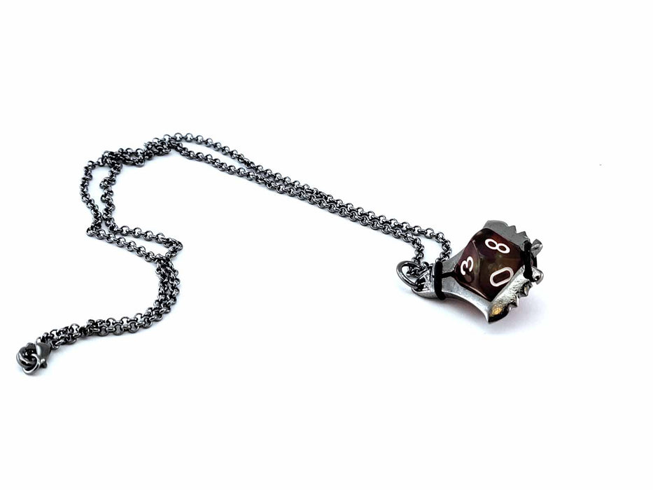 Dice Pendant Necklace 'Serrated Blade' with Gunmetal Gray Finish - Holds a D10
