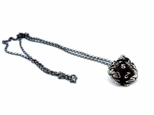 Dice Pendant Necklace 'Dragons' with Gunmetal Gray Finish - Holds a D10