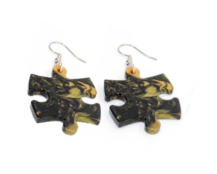 Puzzle Piece Earrings, Gemini Style - Black/Gold Mix