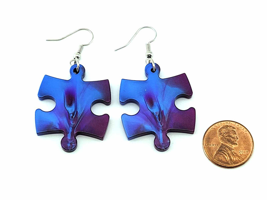 Puzzle Piece Earrings, Gemini Style - Blue/Purple Mix