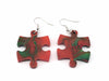 Puzzle Piece Earrings, Gemini Style - Green/Red Mix