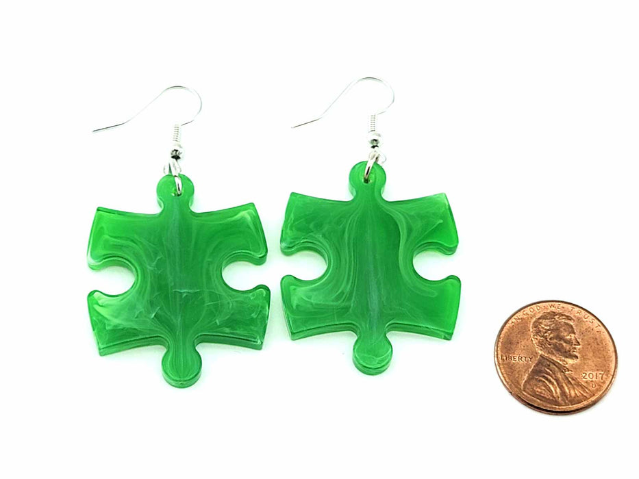 Puzzle Piece Earrings, Vortex Style - Green