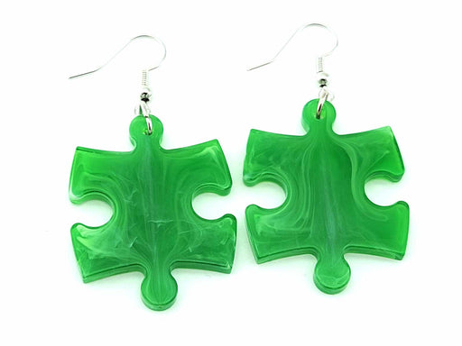 Puzzle Piece Earrings, Vortex Style - Green