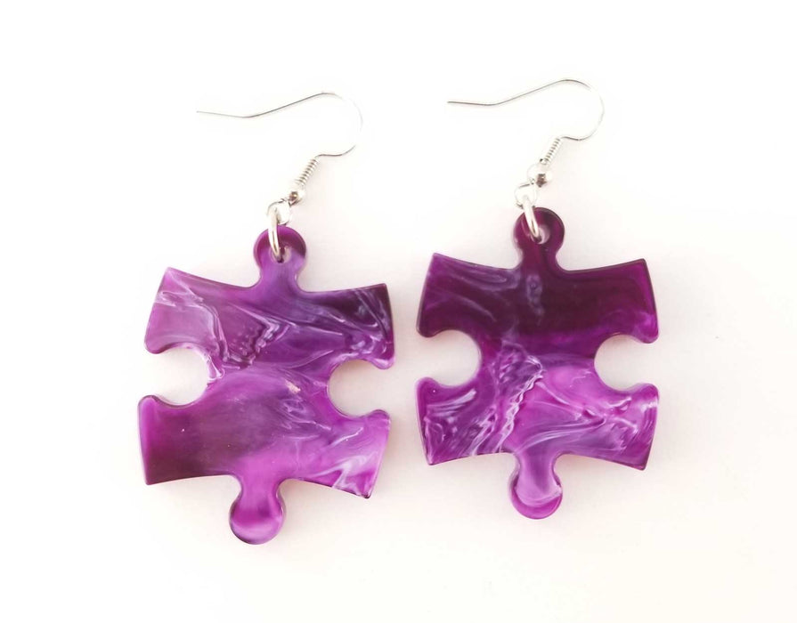 Puzzle Piece Earrings, Vortex Style - Purple
