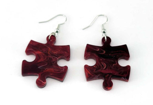 Puzzle Piece Earrings, Vortex Style - Red
