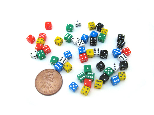50 Six Sided D6 5mm .197 Inch Die Small Tiny Mini Miniature MultiColored Dice