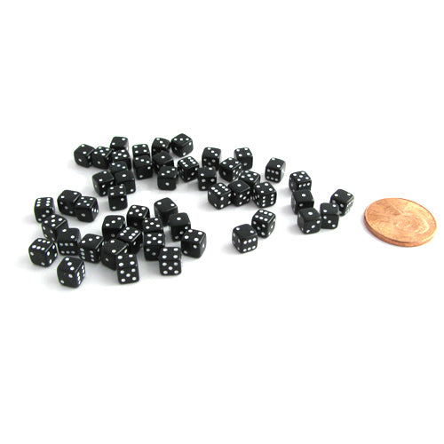 50 Six Sided D6 5mm .197 Inch Die Small Tiny Mini Miniature Black Dice