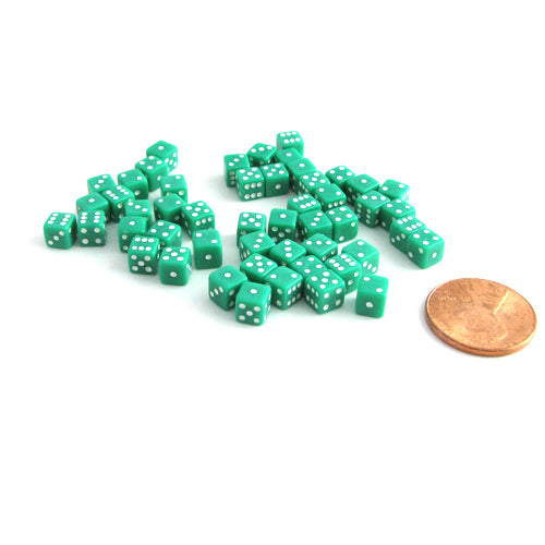 50 Six Sided D6 5mm .197 Inch Die Small Tiny Mini Miniature Green Dice